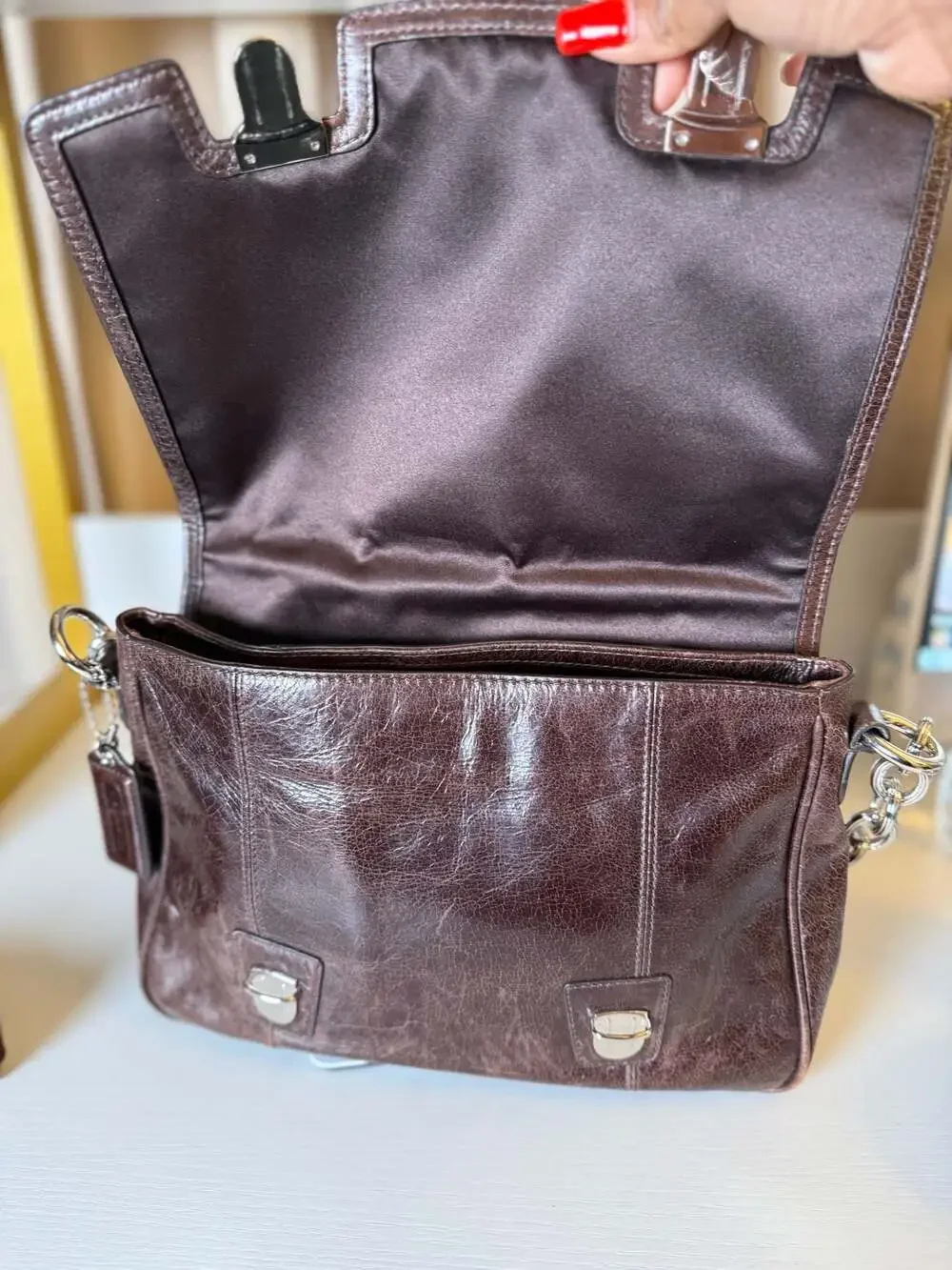 Coach 17925 Pop Leather Pushlock Flap Shoulder Bag Mahogany